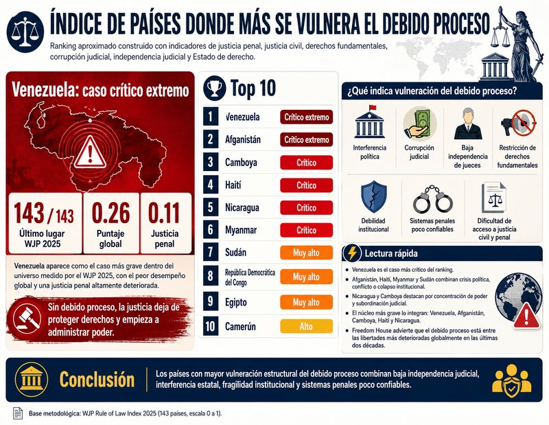Infografía sobre países donde más se vulnera el debido proceso